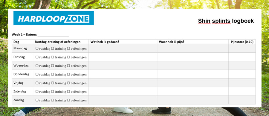 Hardloopzone shin splints logboek
