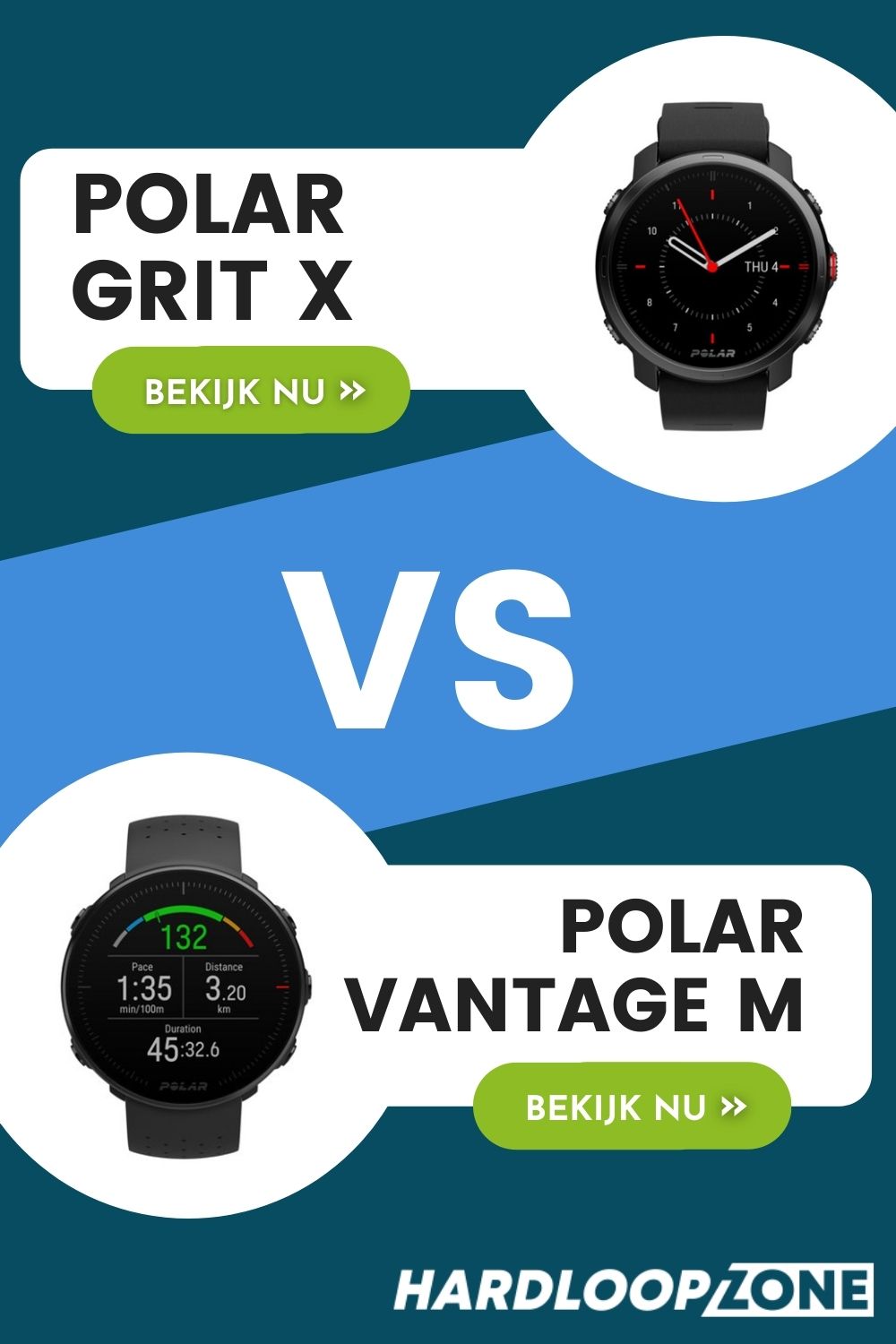 Polar Grit X versus Polar Vantage M Sporthorloge Hardloopzone PIN