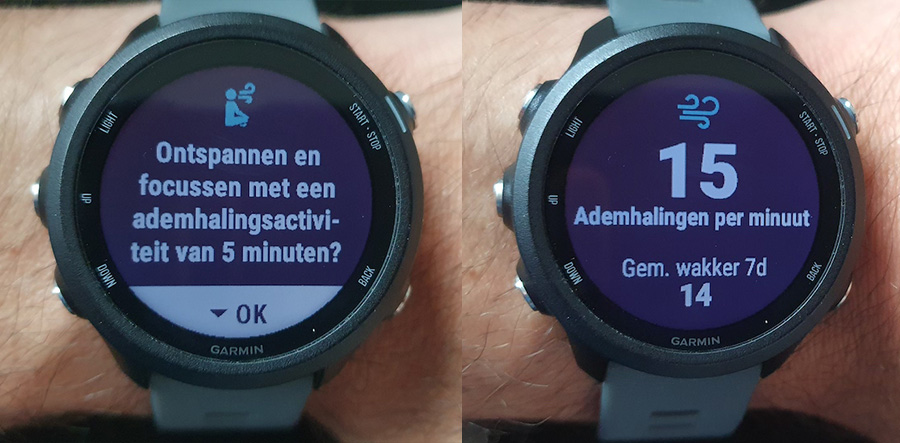 Garmin Forerunner 245 stress & ademhaling