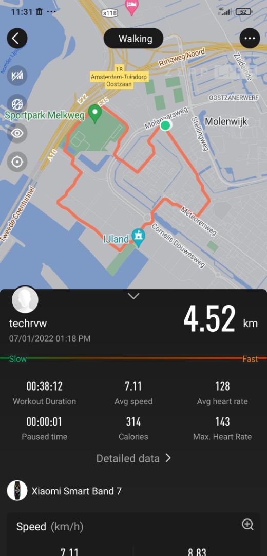 Xiaomi Mi band 7 route